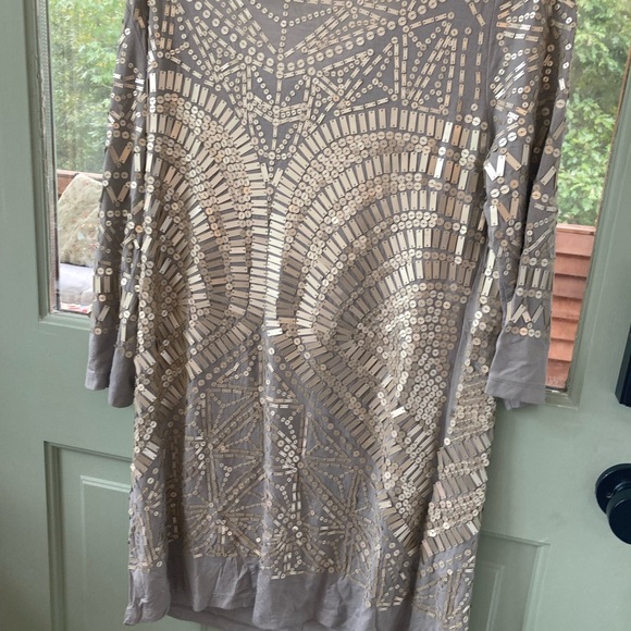 Soft surrounding silver gray sequined tunic top or dress. Petite large PL - Picture 10 of 11